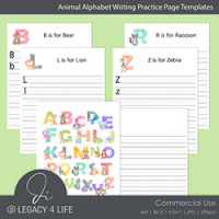 Animal Alphabet Writing Practice Templates