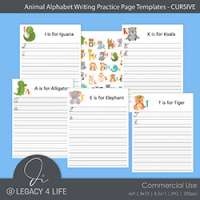 Animal Alphabet Writing Practice Templates (Cursive)