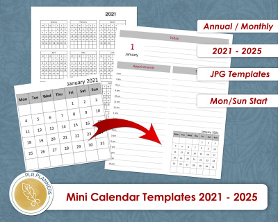 Mini Calendar Templates 2021 - 2025