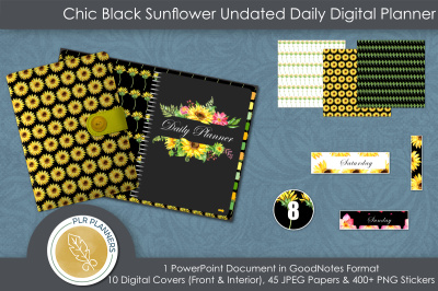 Digital Bonanza #34 Chic Black Sunflower Undated Daily Planner