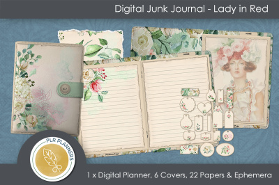 Digital Planner Bonanza # 50 Digital Junk Journal - Lady in Red